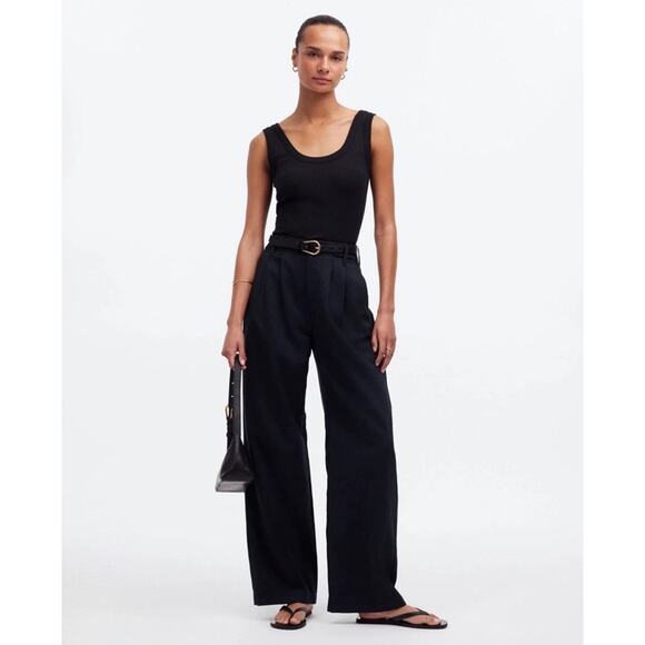 Madewell Pants - Madewell Harlow Wide Leg Pant Drapey Twill True Black Lyocell Linen Womens 8